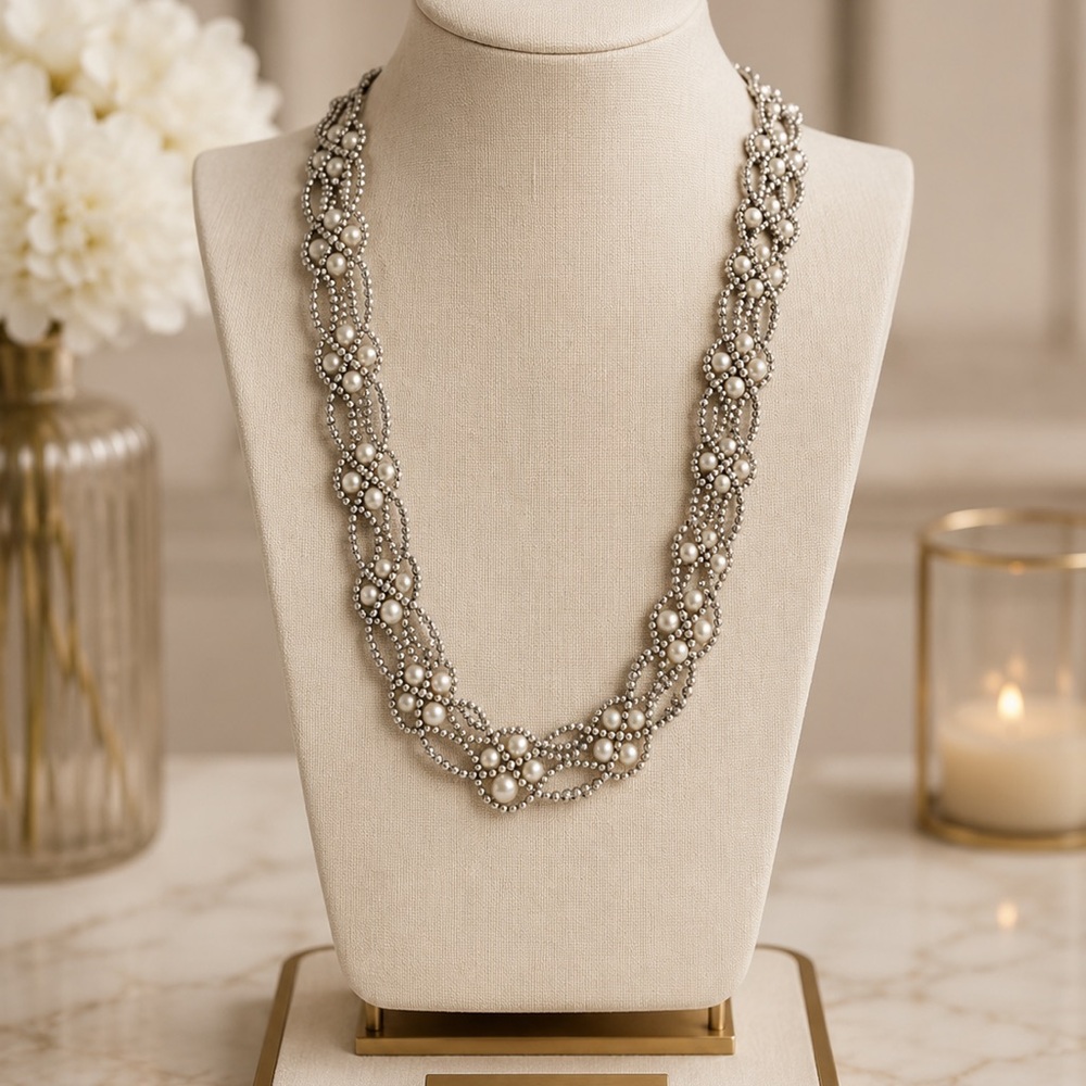 Effy 925 Sterling Silver freshwater floral  Necklace  new